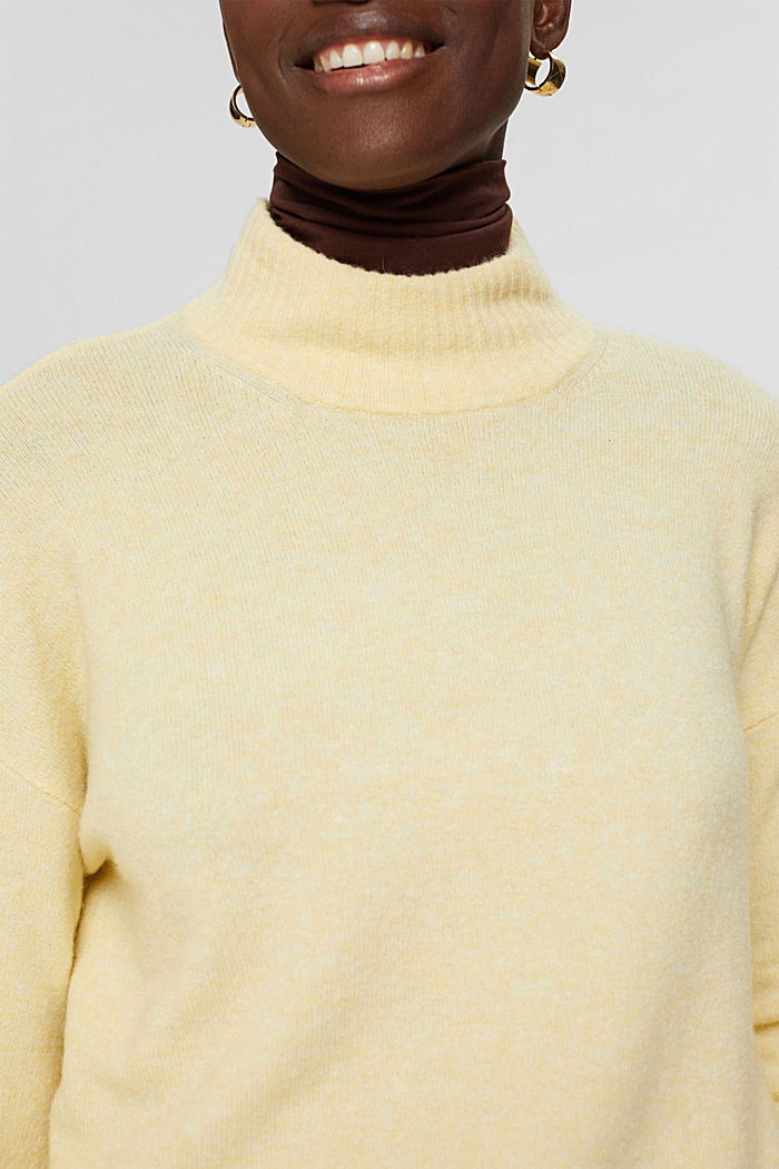 Wool blend: jumper with balloon sleeves, PASTEL YELLOW, detail image number 2