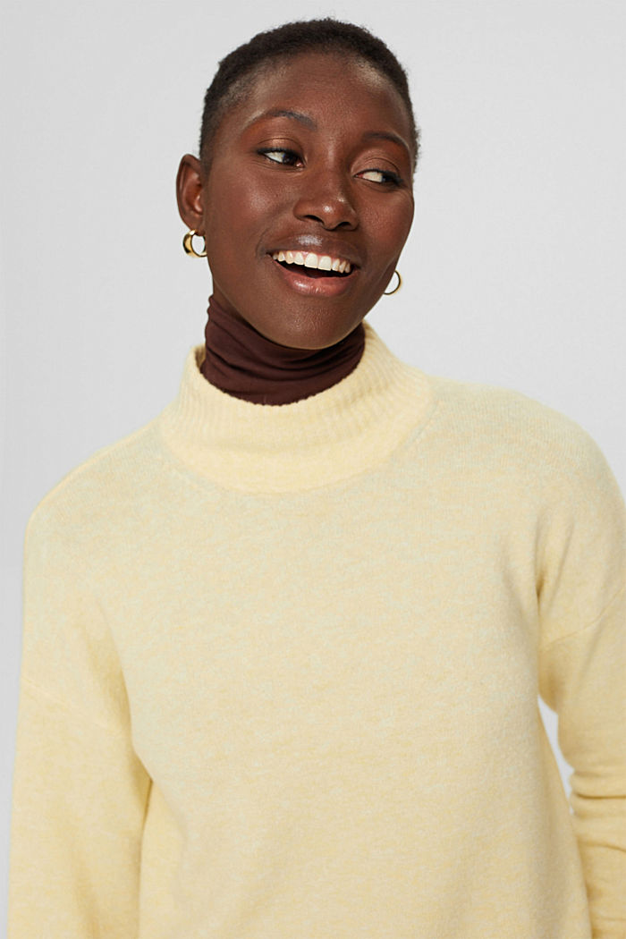 Wool blend: jumper with balloon sleeves, PASTEL YELLOW, detail image number 6