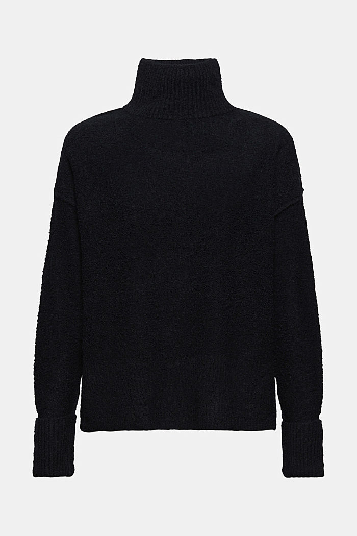 Wool blend: Jumper with a stand-up collar, BLACK, overview