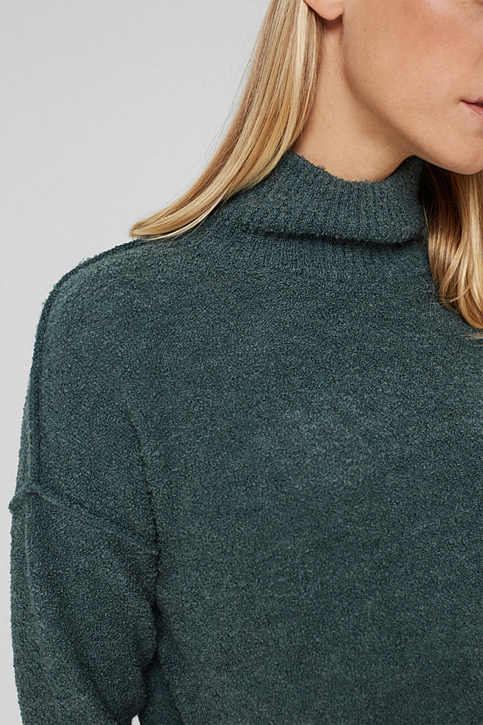 Wool blend: Jumper with a stand-up collar, TEAL BLUE, detail image number 2