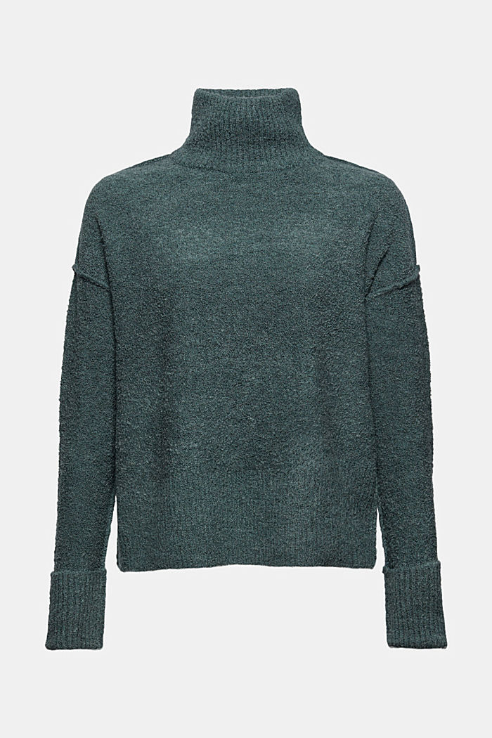 Wool blend: Jumper with a stand-up collar, TEAL BLUE, overview