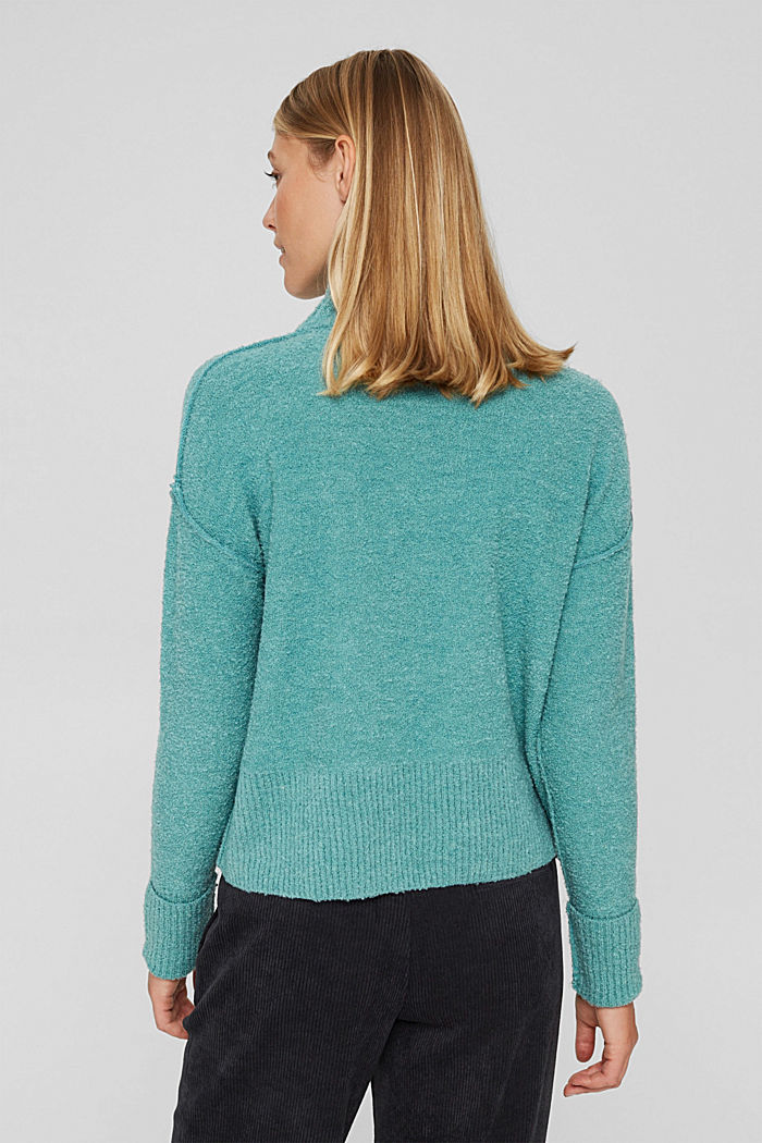 Wool blend: Jumper with a stand-up collar, TURQUOISE, detail image number 3