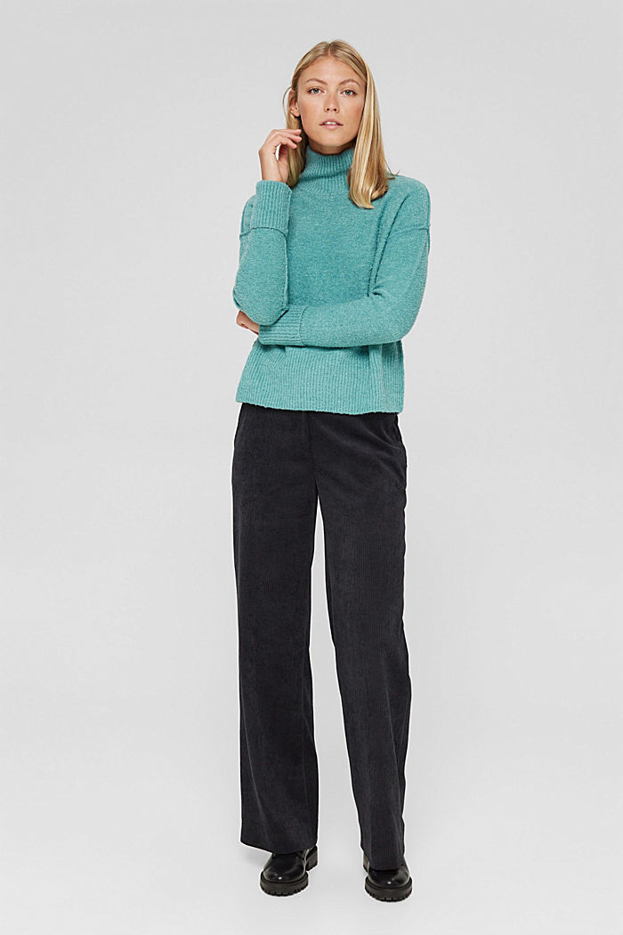 Wool blend: Jumper with a stand-up collar, TURQUOISE, detail image number 6