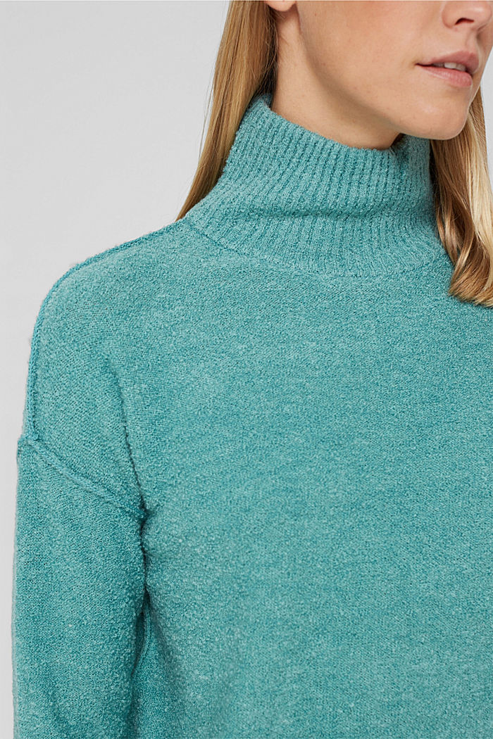 Con lana: jersey de cuello mao, TURQUOISE, detail image number 2
