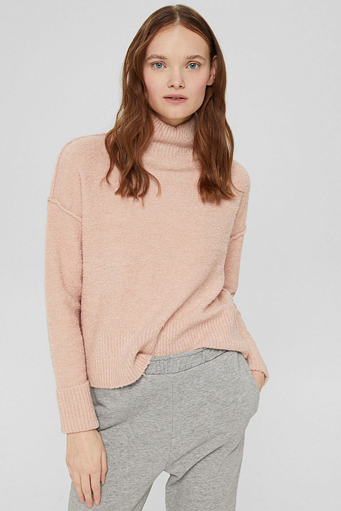 Wool blend: Jumper with a stand-up collar, PASTEL PINK, detail image number 0
