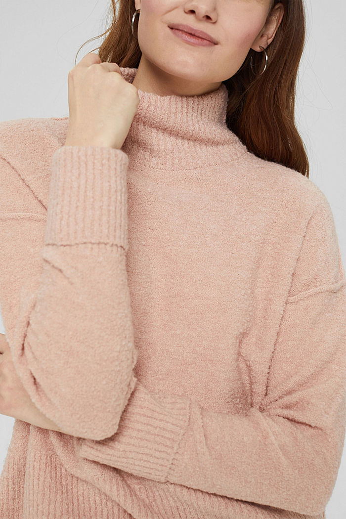 Wool blend: Jumper with a stand-up collar, PASTEL PINK, detail image number 2