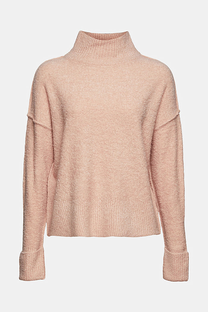Wool blend: Jumper with a stand-up collar, PASTEL PINK, overview