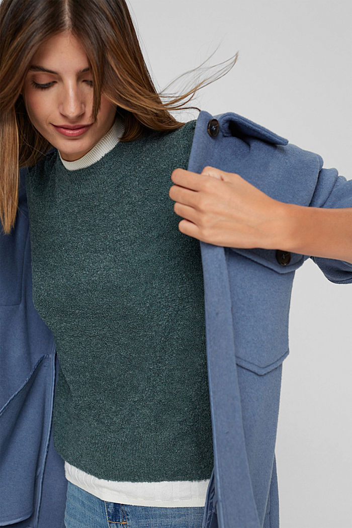 Wool blend: textured jumper, TEAL BLUE, overview