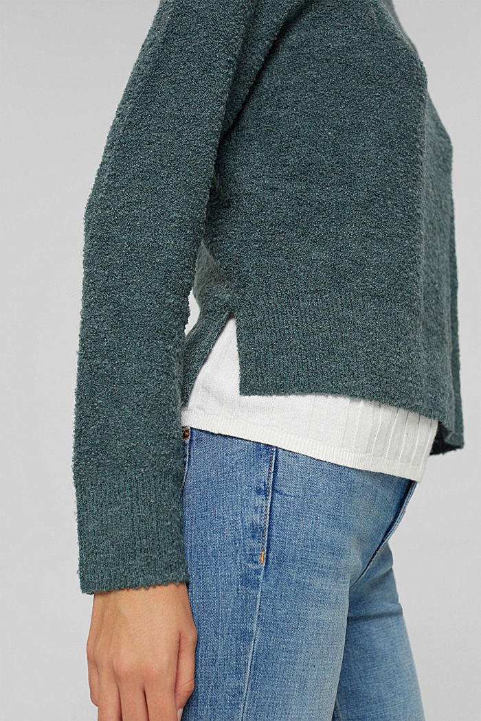 Wool blend: textured jumper, TEAL BLUE, detail image number 2