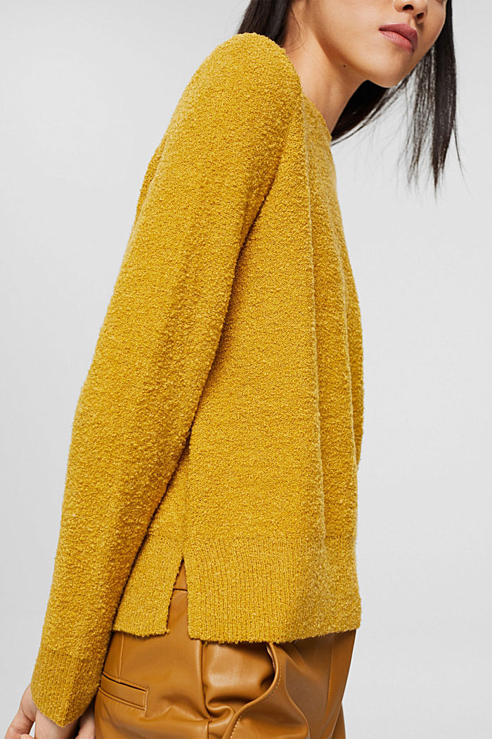 Wool blend: textured jumper, BRASS YELLOW, detail image number 2