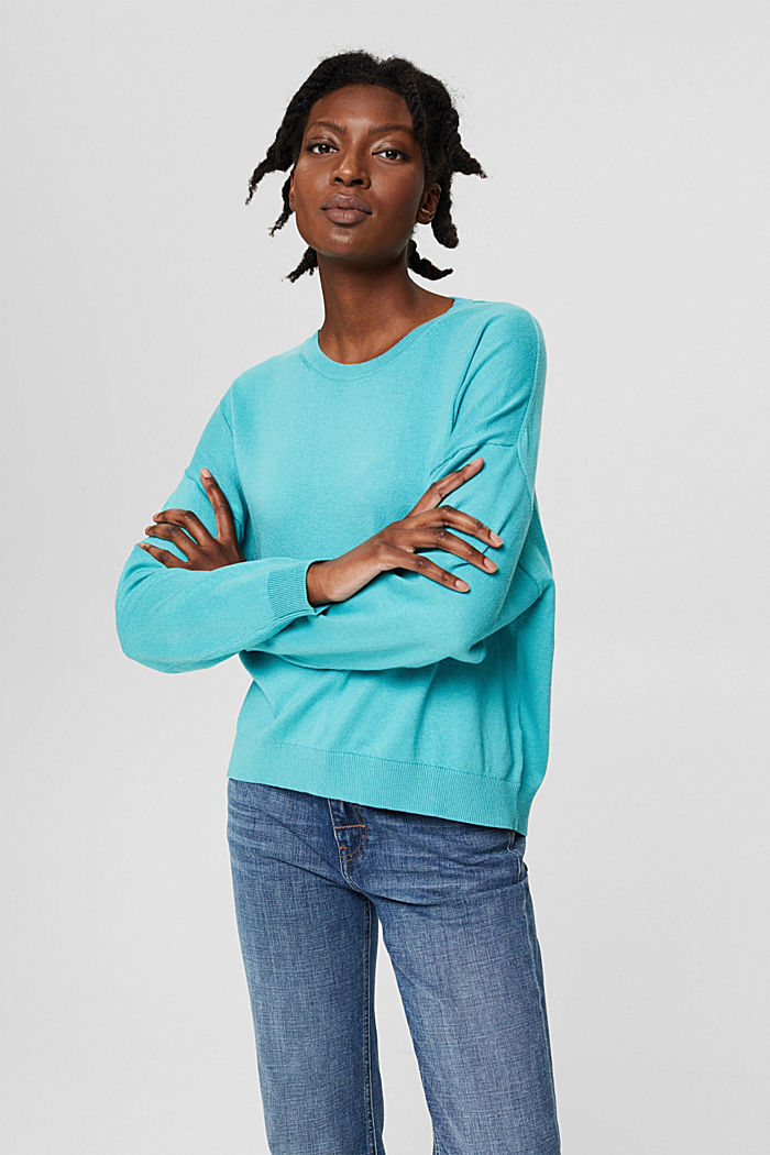 Jumper made of blended organic cotton, TURQUOISE, detail image number 0