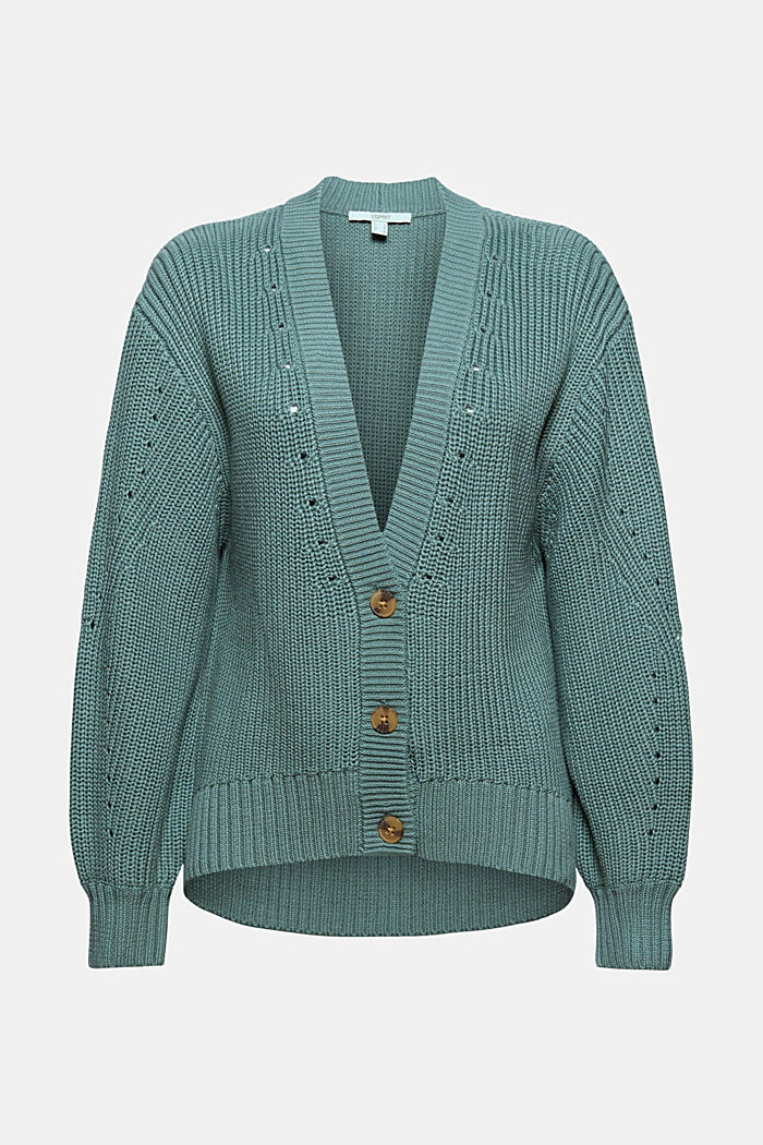 Cardigan made of 100% organic cotton, TEAL BLUE, overview