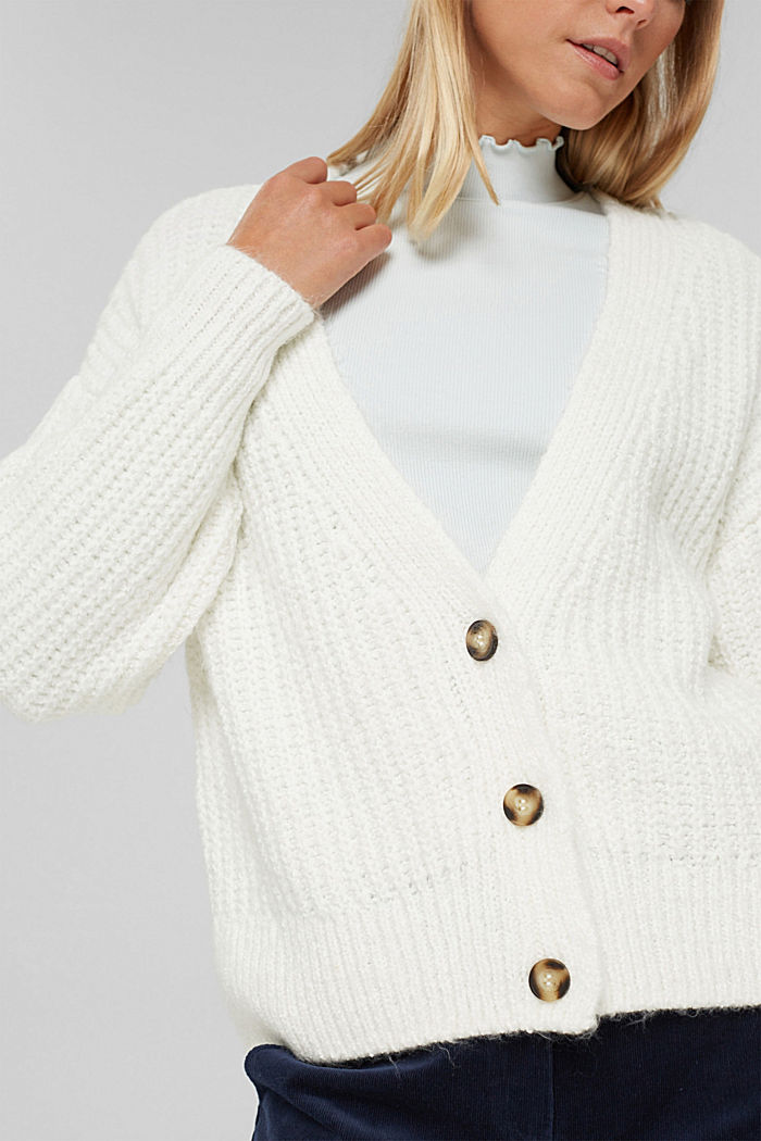 Thick cardigan made of blended organic cotton, OFF WHITE, overview