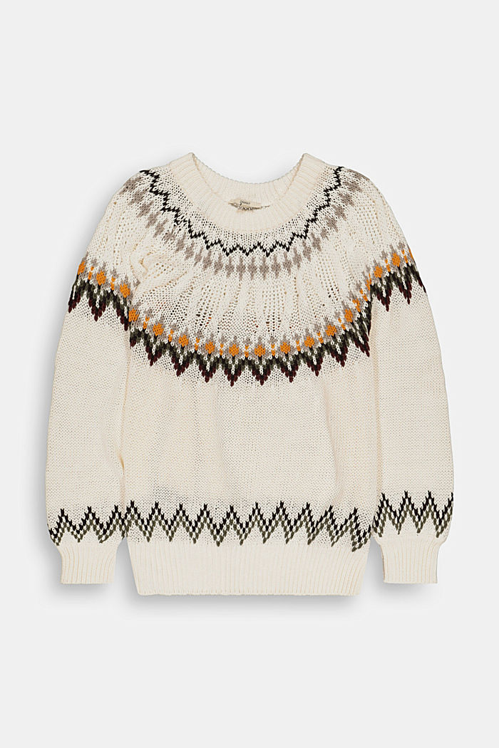CURVY Fair Isle jumper, in organic cotton, OFF WHITE, detail image number 0