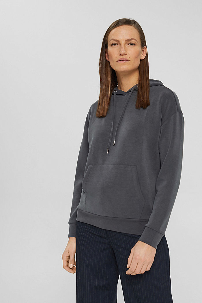 Hoodie in compact sweatshirt fabric with TENCEL™, ANTHRACITE, detail image number 0