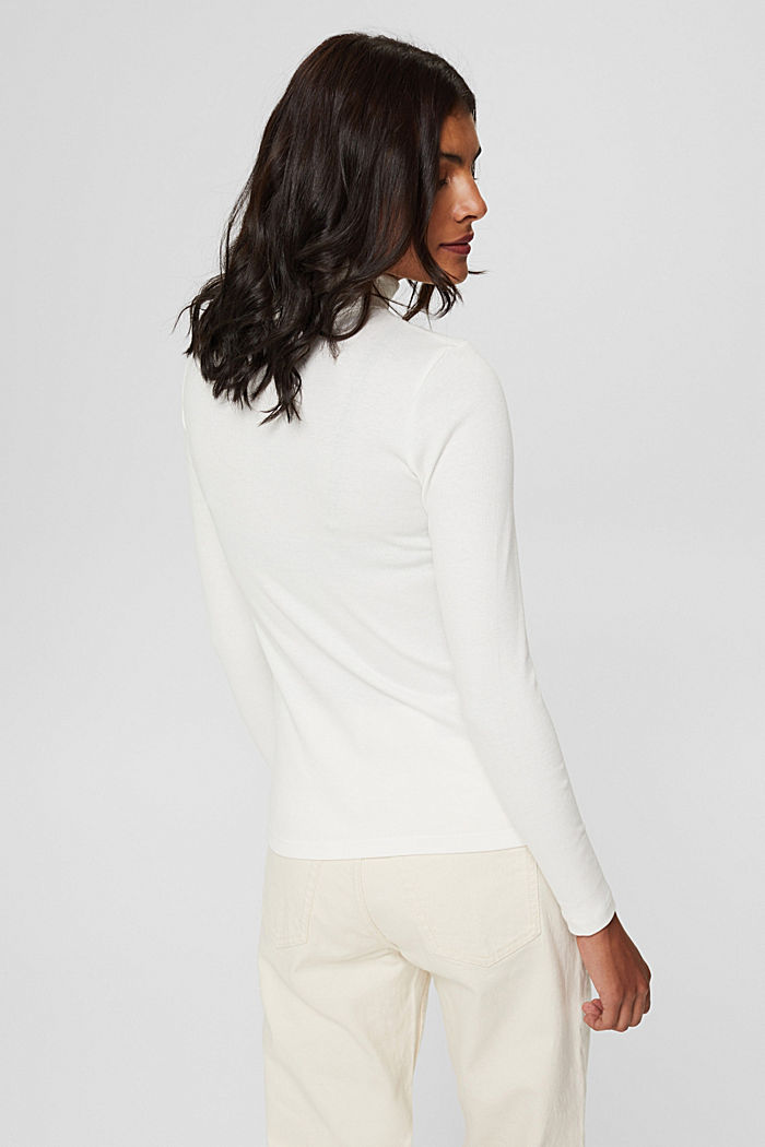 Ribbed long sleeve polo neck top, OFF WHITE, detail image number 3