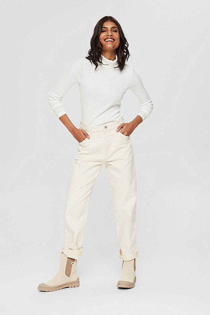Ribbed long sleeve polo neck top, OFF WHITE, detail image number 5