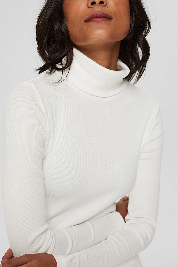 Ribbed long sleeve polo neck top, OFF WHITE, detail image number 2