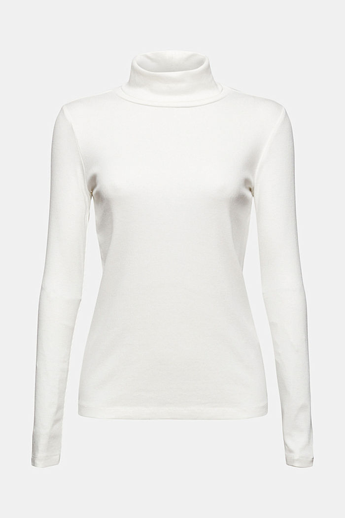 Ribbed long sleeve polo neck top, OFF WHITE, overview