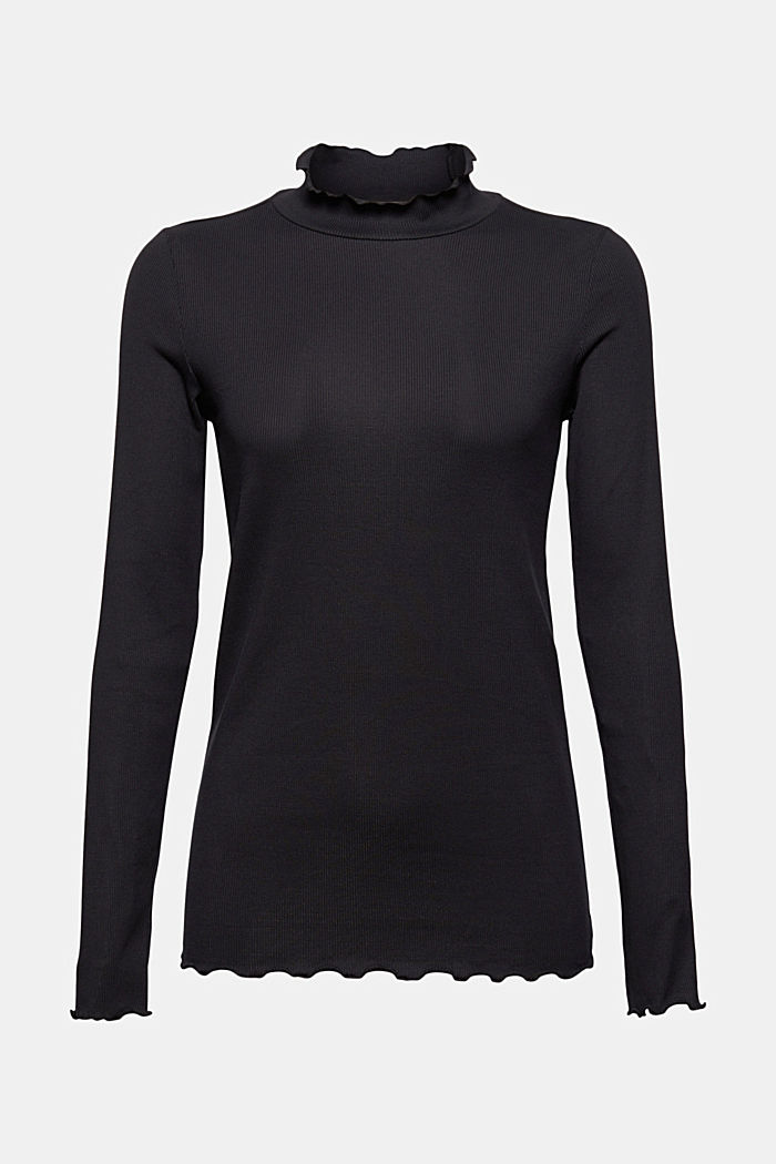 Ribbed long sleeve top, organic cotton, BLACK, detail image number 5