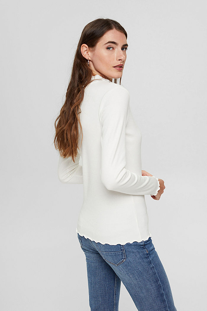 Ribbed long sleeve top, organic cotton, OFF WHITE, detail image number 3