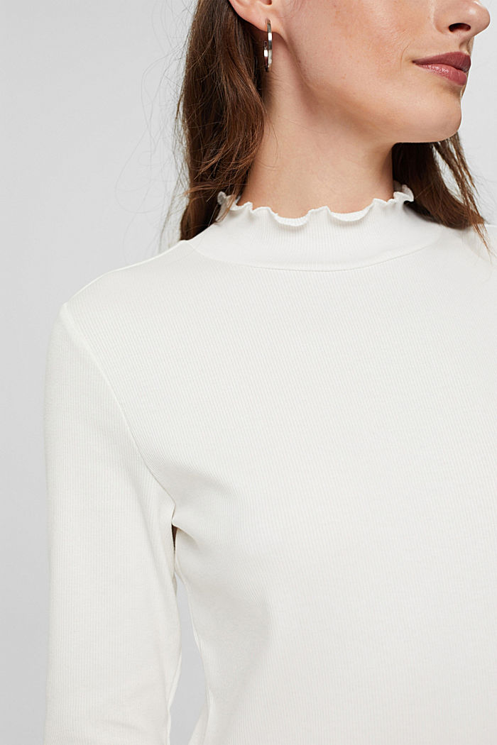 Ribbed long sleeve top, organic cotton, OFF WHITE, detail image number 2
