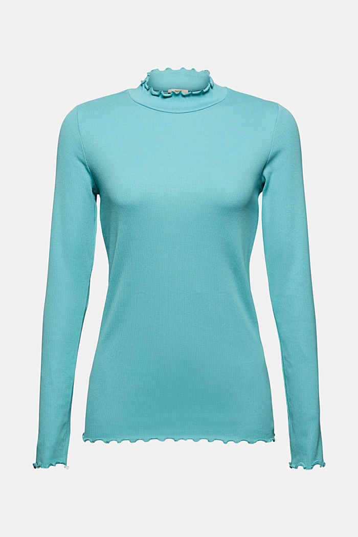Ribbed long sleeve top, organic cotton, TURQUOISE, detail image number 6