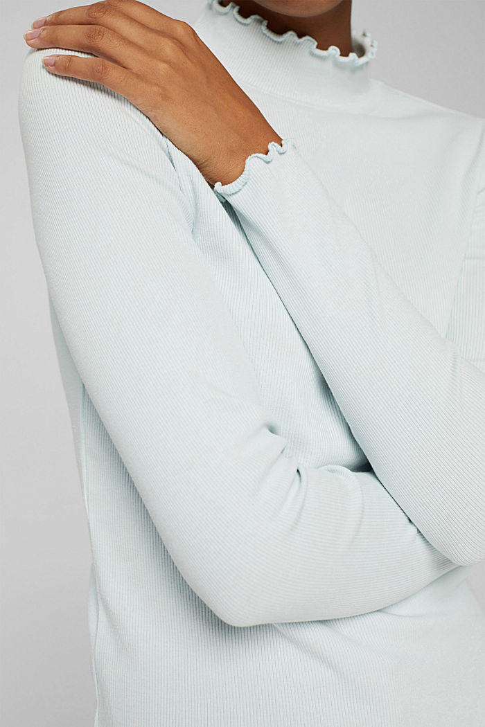 Ribbed long sleeve top, organic cotton, LIGHT TURQUOISE, detail image number 2