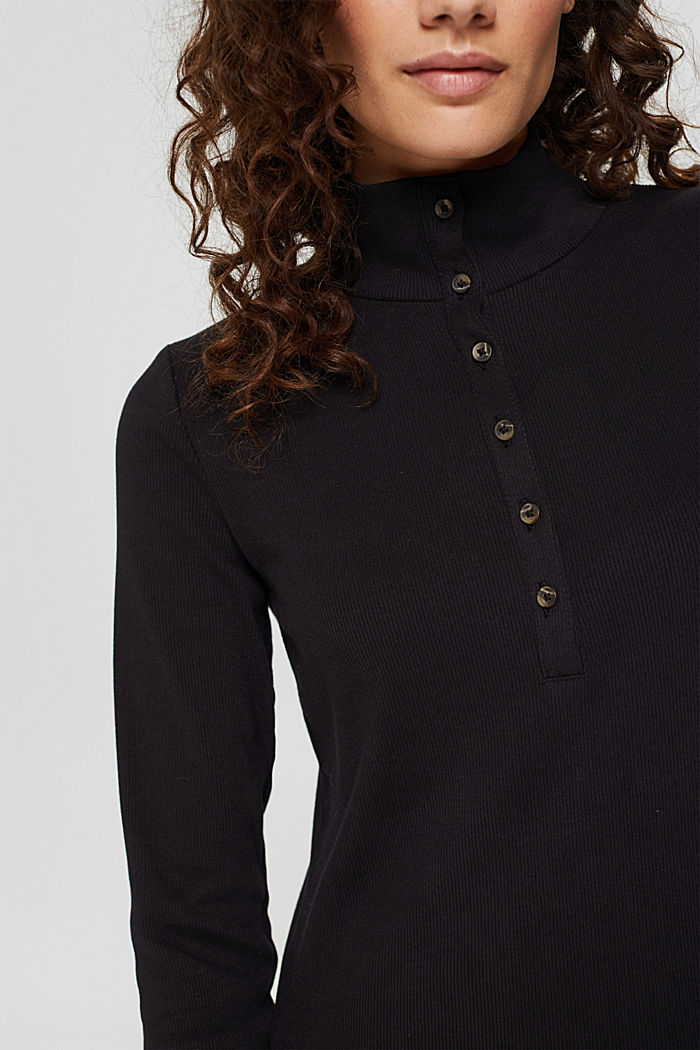 Long sleeve top with a button placket, organic cotton, BLACK, detail image number 2