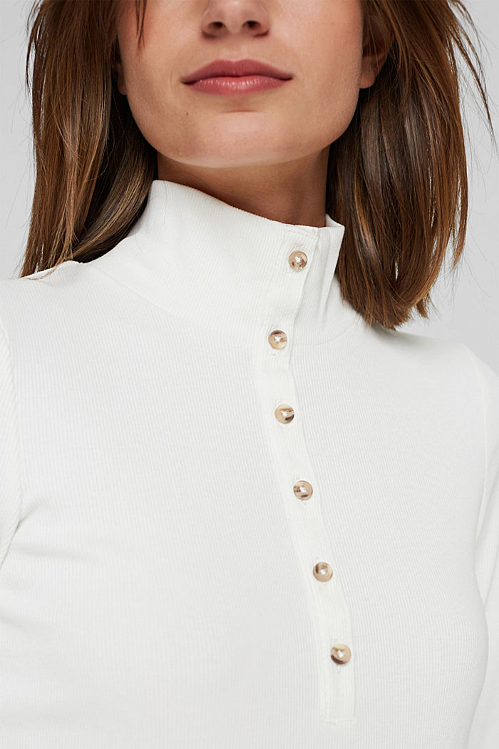 Long sleeve top with a button placket, organic cotton, OFF WHITE, detail image number 2