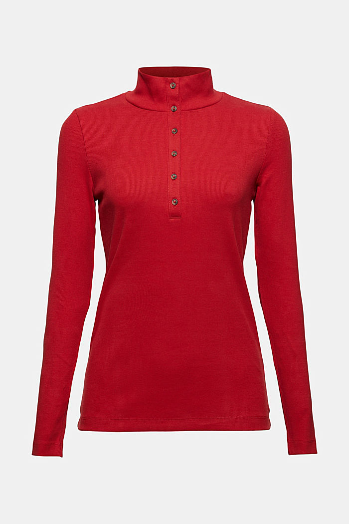 Long sleeve top with a button placket, organic cotton, DARK RED, detail image number 6
