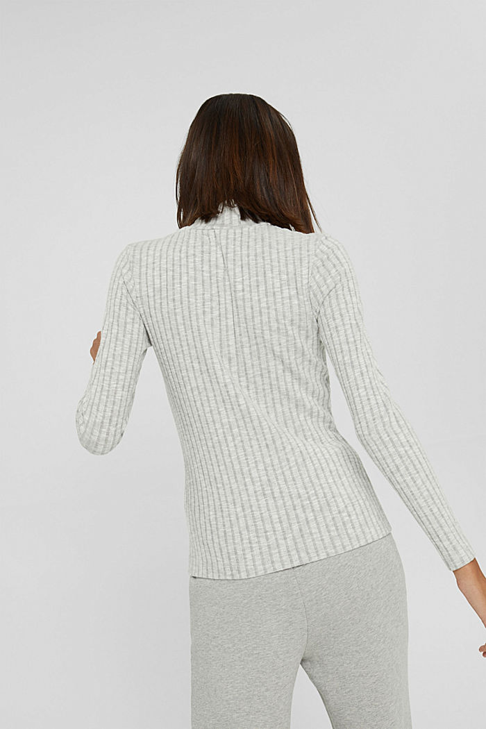 Ribbed top with band collar and button placket, LIGHT GREY, detail image number 3