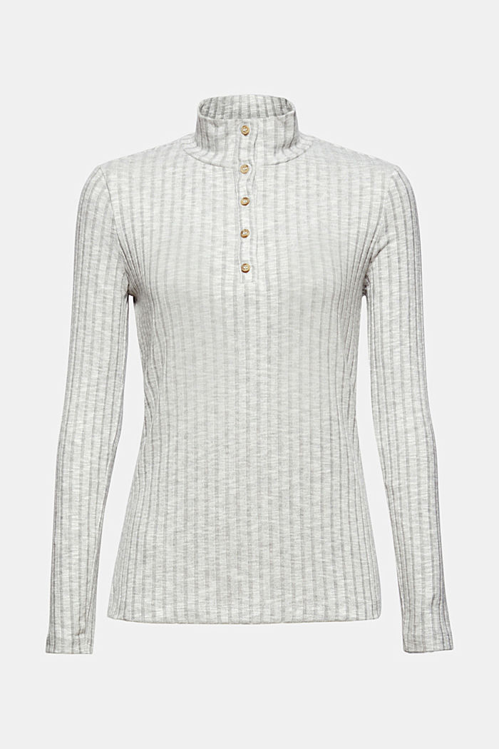 Ribbed top with band collar and button placket, LIGHT GREY, detail image number 6