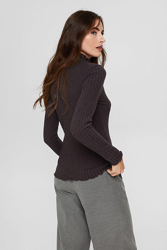 Ribbed long sleeve top with a stand-up collar, ANTHRACITE, detail image number 3