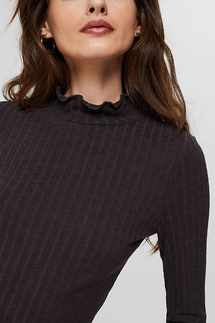 Ribbed long sleeve top with a stand-up collar, ANTHRACITE, detail image number 2