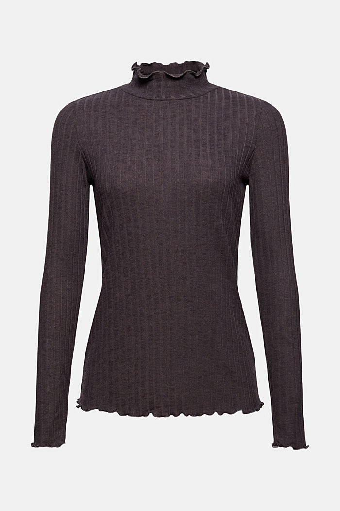 Ribbed long sleeve top with a stand-up collar, ANTHRACITE, detail image number 6