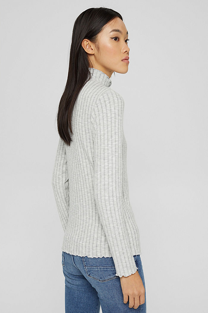Ribbed long sleeve top with a stand-up collar, LIGHT GREY, detail image number 3