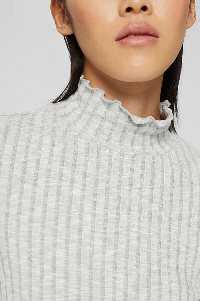 Ribbed long sleeve top with a stand-up collar, LIGHT GREY, detail image number 2