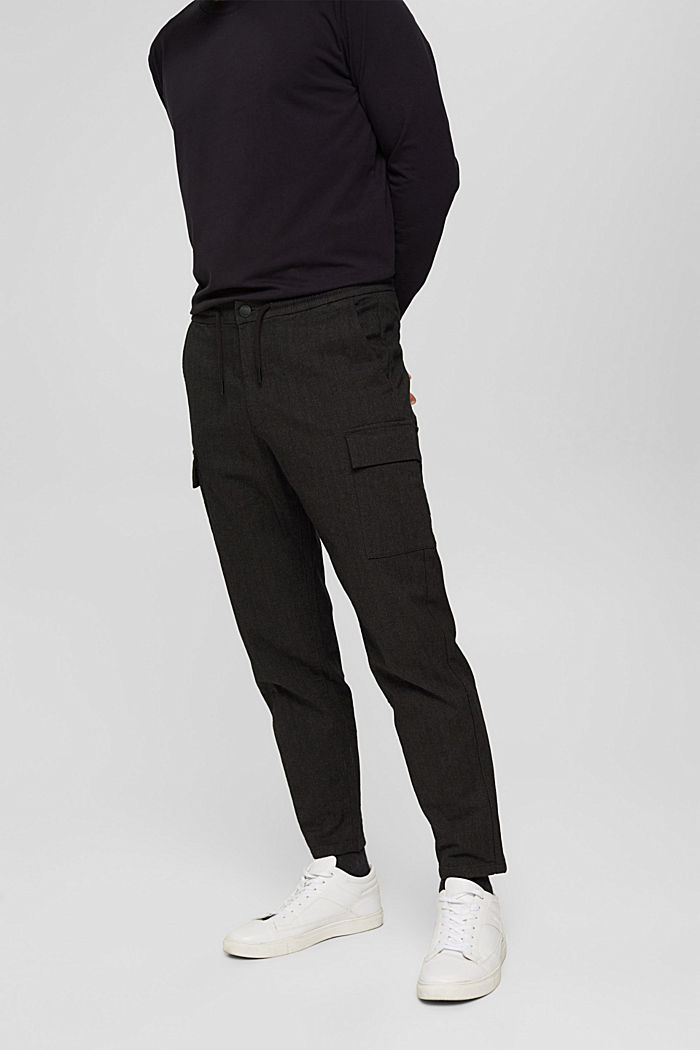Cargo trousers with elasticated waistband, organic cotton, ANTHRACITE, detail image number 0