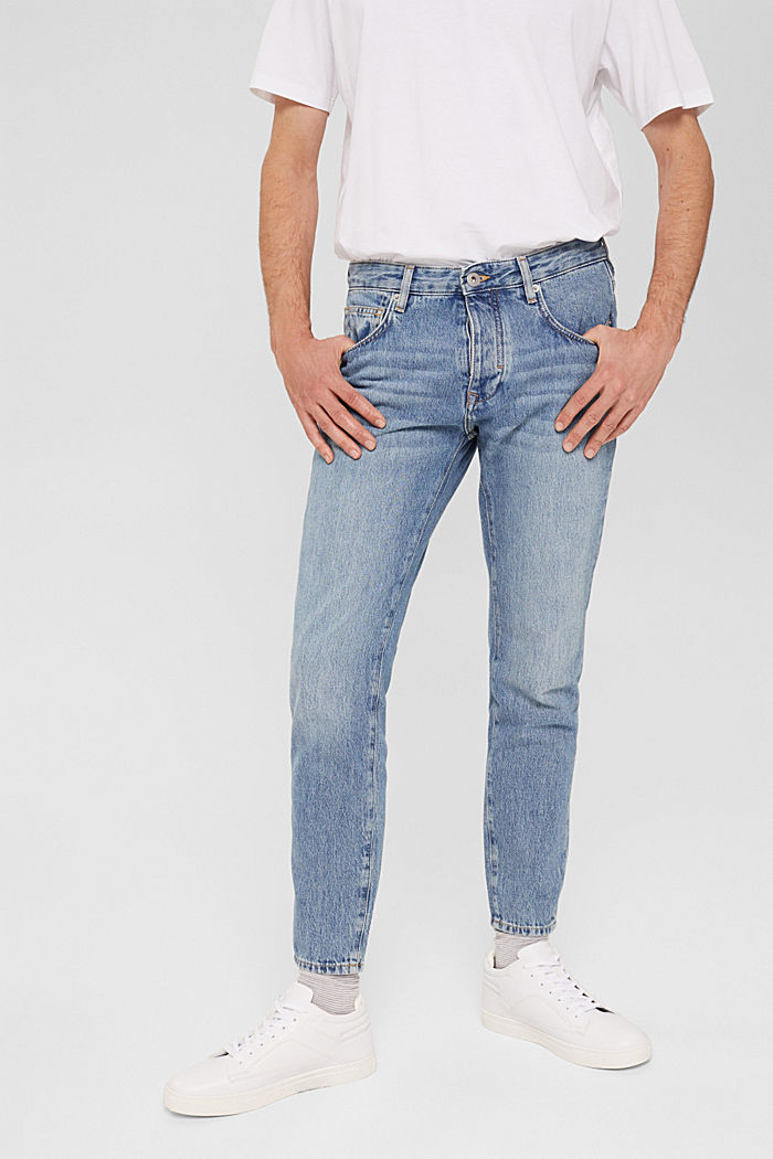 Katoenen jeans met garment-washed effecten, BLUE MEDIUM WASHED, detail image number 0