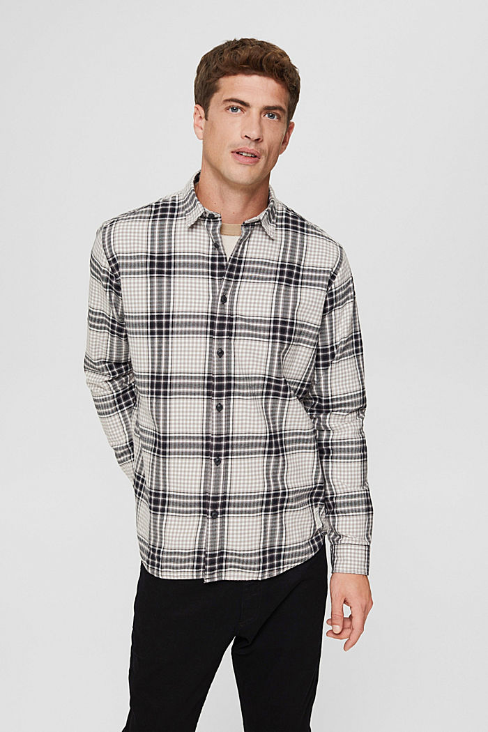 Flanellen overhemd met ruitmotief, organic cotton, BLACK, detail image number 0
