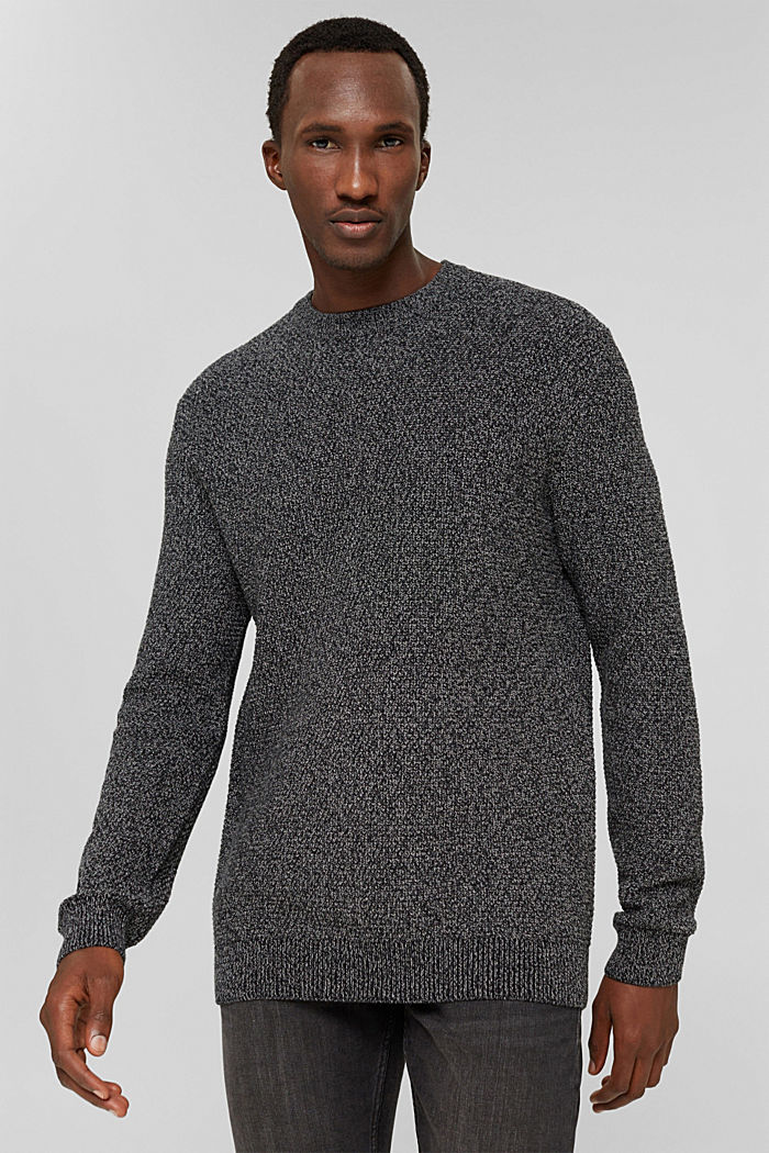 Jersey jaspeado con cuello redondo, algodón ecológico, BLACK, detail image number 0