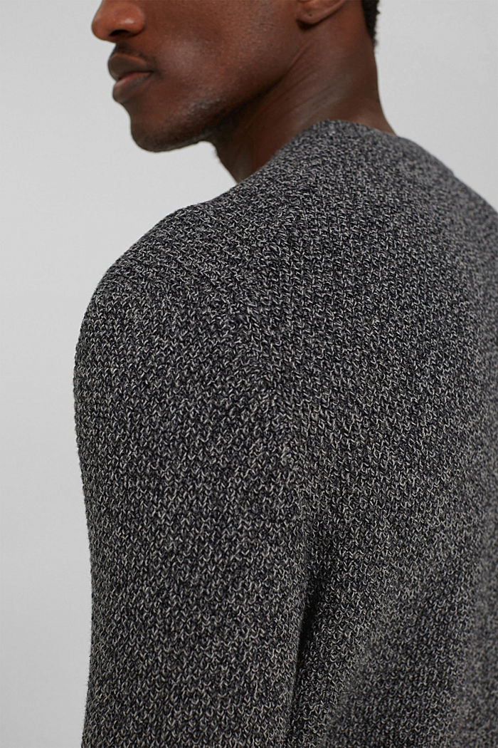 Jersey jaspeado con cuello redondo, algodón ecológico, BLACK, detail image number 2