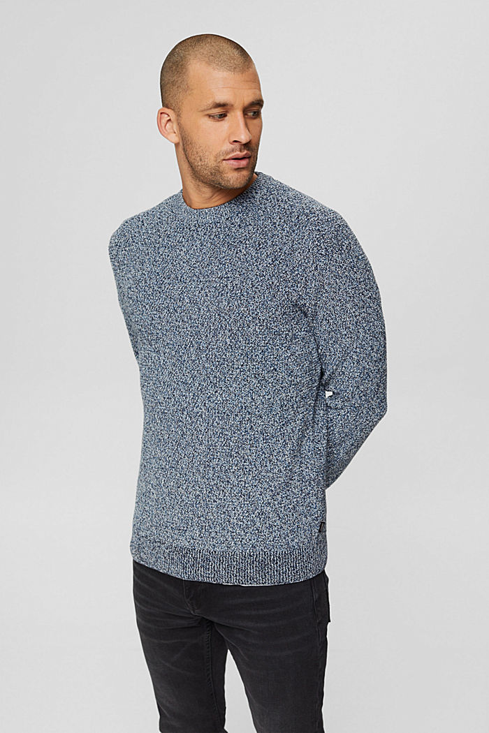 Melírovaný pulovr s kulatým výstřihem, bio bavlna