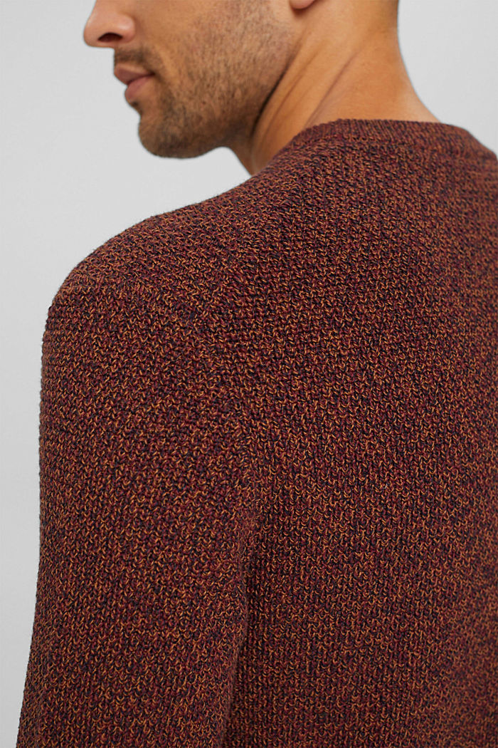Jersey jaspeado con cuello redondo, algodón ecológico, BORDEAUX RED, detail image number 2