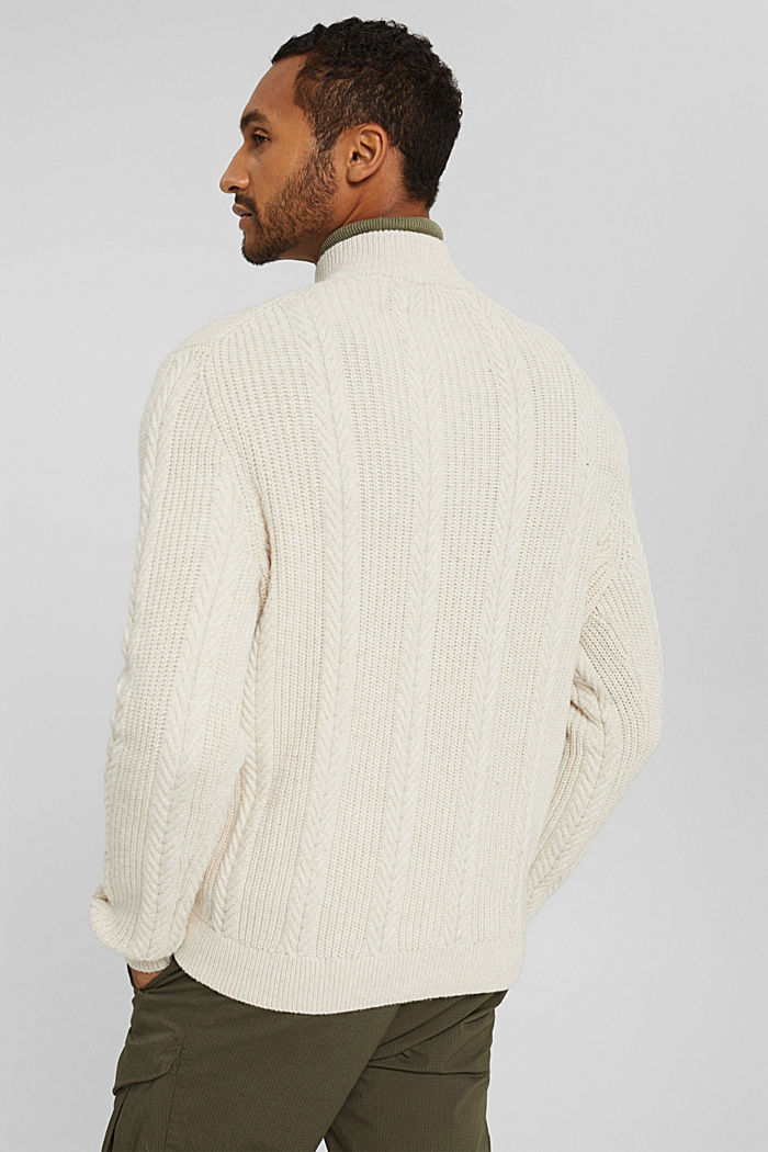 Sweter z zamkiem pod szyją z mieszanki z bawełną ekologiczną, OFF WHITE, detail image number 3
