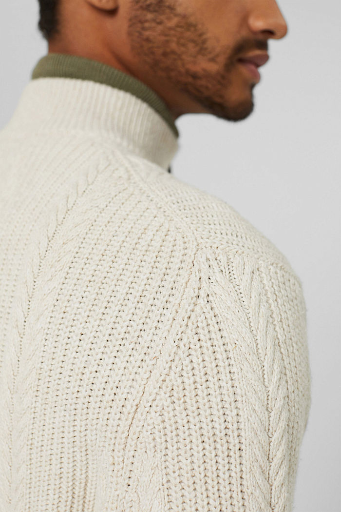 Sweter z zamkiem pod szyją z mieszanki z bawełną ekologiczną, OFF WHITE, detail image number 2