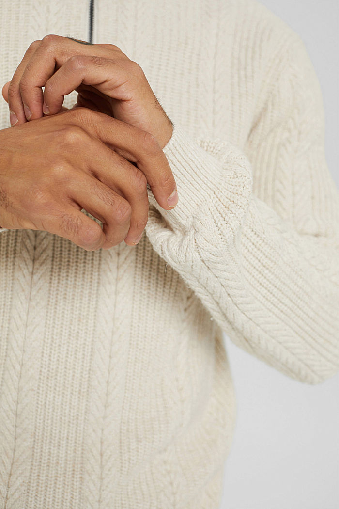 Sweter z zamkiem pod szyją z mieszanki z bawełną ekologiczną, OFF WHITE, detail image number 6