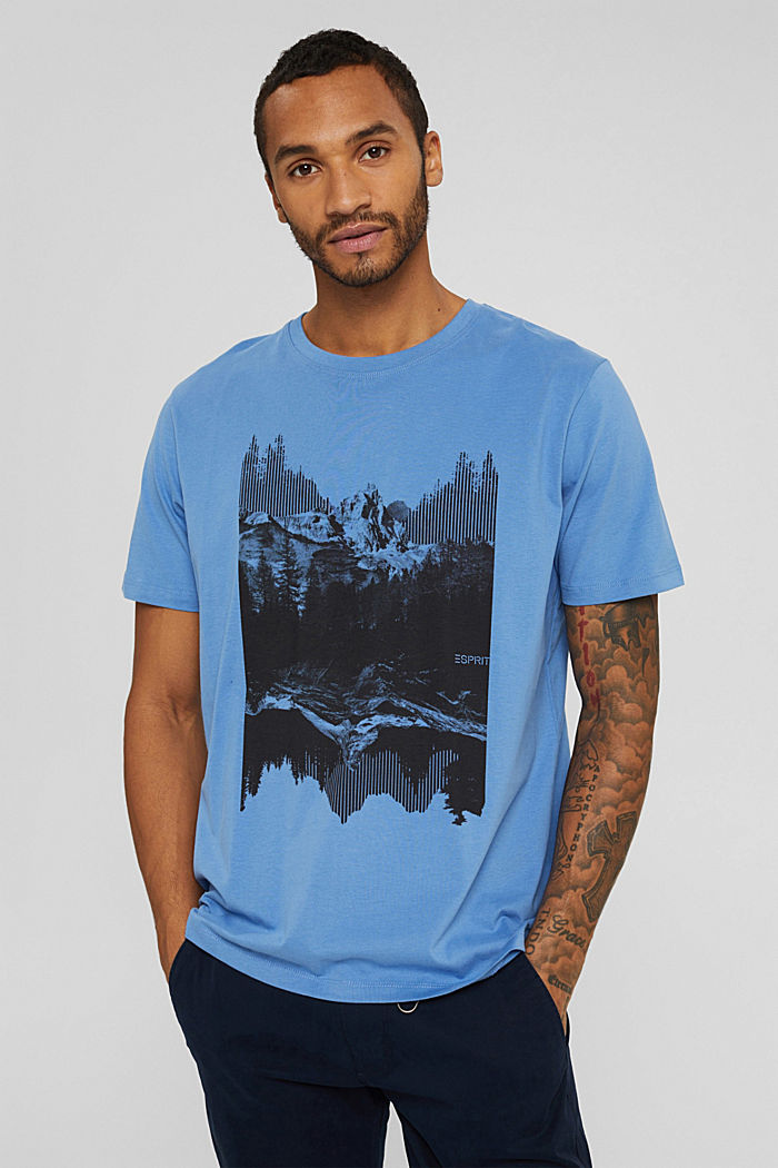 Jersey T-shirt met print, biologisch katoen, BLUE, detail image number 0