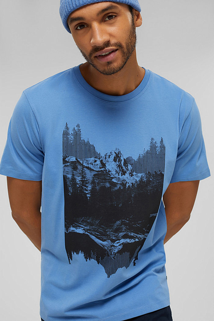 Jersey T-shirt met print, biologisch katoen, BLUE, overview